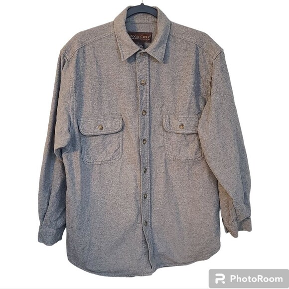 Mens Moose Creek Grey brushed cotton button down Flannel Shirt L VTG - Picture 1 of 10